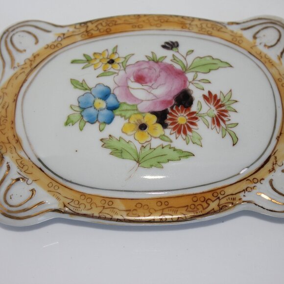 Russetti Trinket Box Hand Painted Floral Gold Porcelain Vintage Occupied Japan - Picture 6 of 9